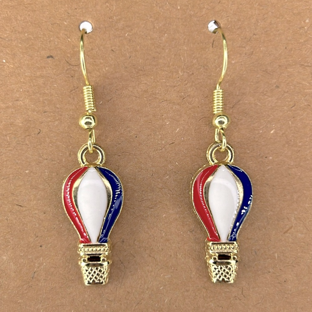 Red White Blue Patriotic Hot Air Balloon Dangle Charm Earrings Fashion Jewelry